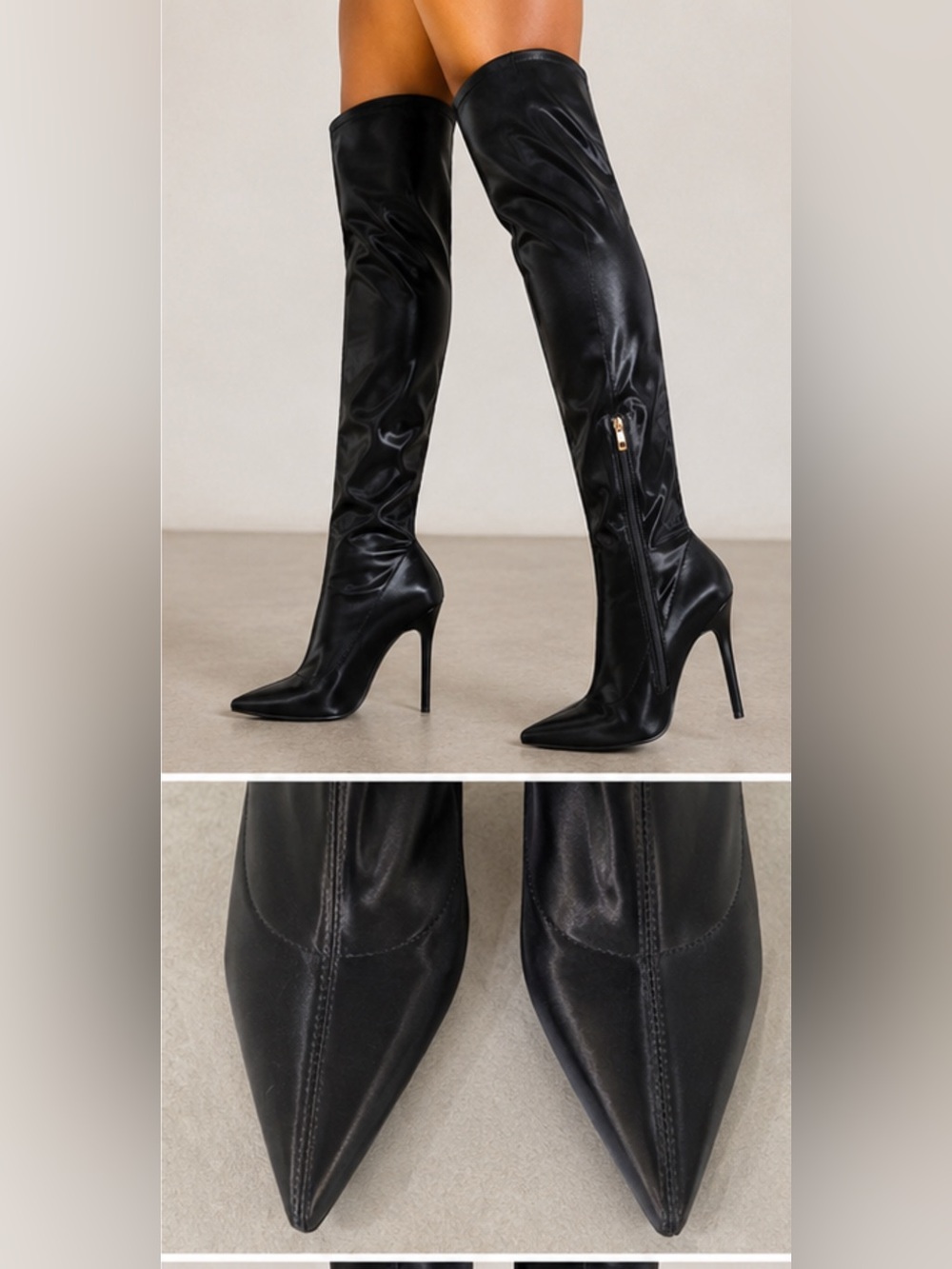 Atana Man Black Over The Knee Boots Womens 6.5 Stiletto Pointed Toe Stretch NWT